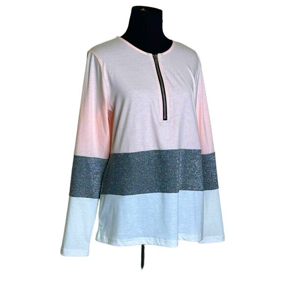 Rose Gal pink silver white color block long sleeves pullover size Small - Picture 8 of 11